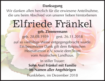 Traueranzeige von Elfriede Fränkel von Mitteldeutsche Zeitung Merseburg/Querfurt