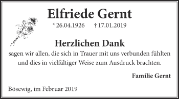 Traueranzeige von Elfriede Gernt von WVG - Wochenspiegel Wittenberg