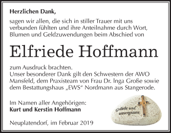 Traueranzeige von Elfriede Hoffmann von Mitteldeutsche Zeitung Quedlinburg