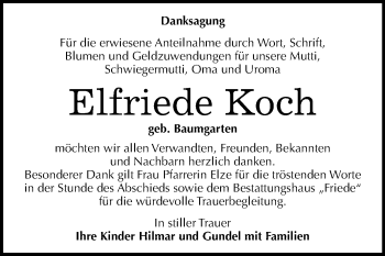 Traueranzeige von Elfriede Koch von WVG - Wochenspiegel Dessau / Köthen