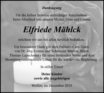 Traueranzeige von Elfriede Mählck von Mitteldeutsche Zeitung Bitterfeld