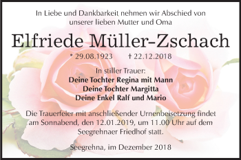 Traueranzeige von Elfriede Müller-Zschach von Mitteldeutsche Zeitung Wittenberg