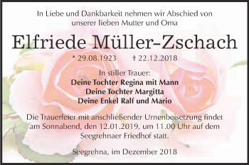 Traueranzeige von Elfriede Müller-Zschach von Super Sonntag Wittenberg