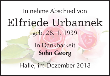 Traueranzeige von Elfriede Urbannek von Mitteldeutsche Zeitung Halle/Saalkreis