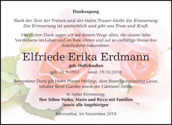 Traueranzeige von Elfriede Erika Erdmann von Mitteldeutsche Zeitung Köthen