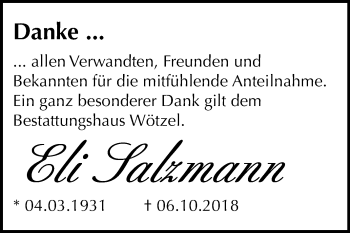 Traueranzeige von Eli Salzmann von Mitteldeutsche Zeitung Zeitz