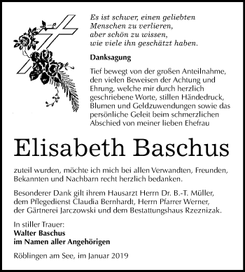 Traueranzeige von Elisabeth Baschus von Mitteldeutsche Zeitung Aschersleben