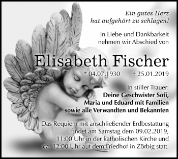 Traueranzeige von Elisabeth Fischer von Mitteldeutsche Zeitung Bitterfeld