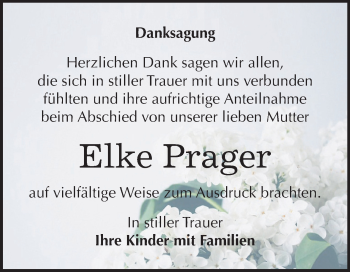 Traueranzeige von Elke Prager von Mitteldeutsche Zeitung Zeitz