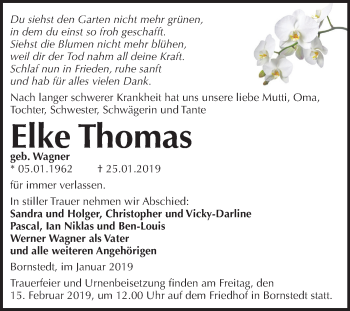 Traueranzeige von Elke Thomas von Mitteldeutsche Zeitung Mansfelder Land