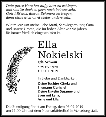 Traueranzeige von Ella Nokielski von Mitteldeutsche Zeitung