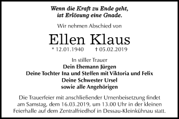 Traueranzeige von Ellen Klaus von Mitteldeutsche Zeitung