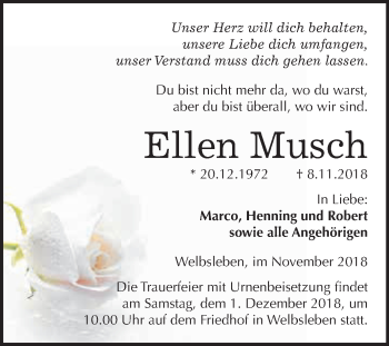 Traueranzeige von Ellen Musch von Super Sonntag SGH Mansf. Land