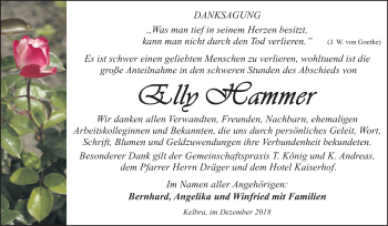 Traueranzeige von Elly Hammer von Mitteldeutsche Zeitung Sangerhausen