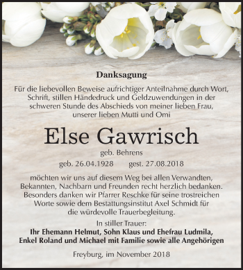 Traueranzeige von Else Gawrisch von Mitteldeutsche Zeitung Naumburg/Nebra