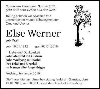 Traueranzeige von Else Werner von Mitteldeutsche Zeitung Naumburg/Nebra