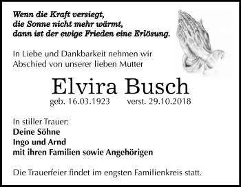 Traueranzeige von Elvira Busch von Mitteldeutsche Zeitung Weißenfels