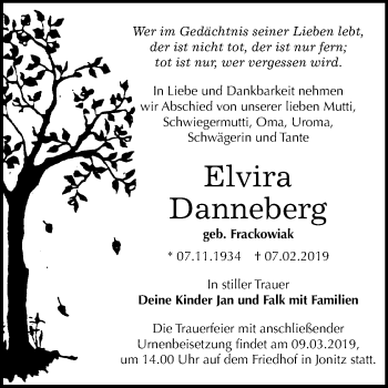 Traueranzeige von Elvira Danneberg von Mitteldeutsche Zeitung Dessau-Roßlau