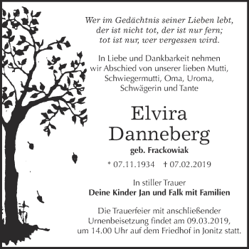 Traueranzeige von Elvira Danneberg von WVG - Wochenspiegel Dessau / Köthen