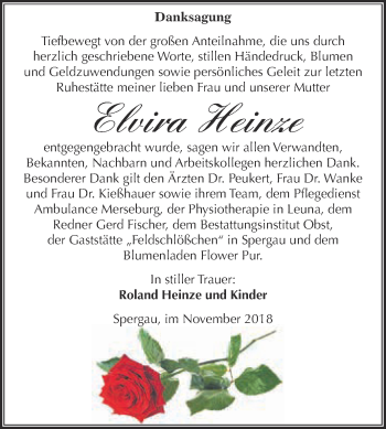 Traueranzeige von Elvira Heinze von Super Sonntag Merseburg