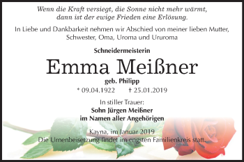 Traueranzeige von Emma Meißner von Mitteldeutsche Zeitung Zeitz