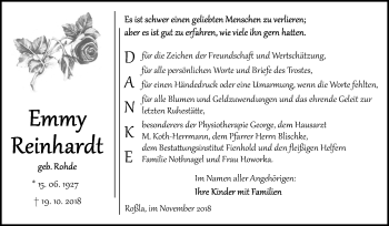 Traueranzeige von Emmy Reinhardt von Mitteldeutsche Zeitung Sangerhausen