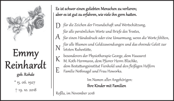 Traueranzeige von Emmy Reinhardt von Super Sonntag SGH Mansf. Land