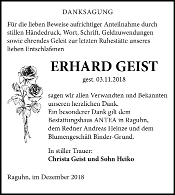 Traueranzeige von Erhard Geist von Mitteldeutsche Zeitung Bitterfeld