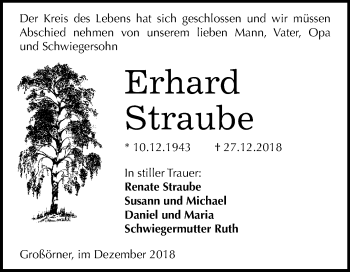 Traueranzeige von Erhard Straube von Mitteldeutsche Zeitung Mansfelder Land