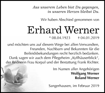 Traueranzeige von Erhard Werner von Super Sonntag SGH Mansf. Land