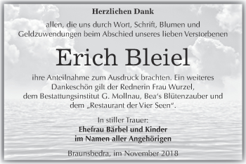 Traueranzeige von Erich Bleiel von WVG - Wochenspiegel Merseburg