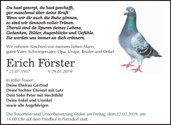 Traueranzeige von Erich Förster von WVG - Wochenspiegel Dessau / Köthen