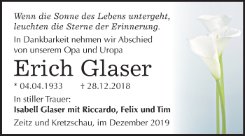Traueranzeige von Erich Glaser von Mitteldeutsche Zeitung Zeitz
