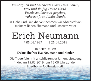 Traueranzeige von Erich Neumann von Mitteldeutsche Zeitung