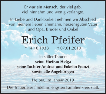 Traueranzeige von Erich Pfeifer von Mitteldeutsche Zeitung Aschersleben