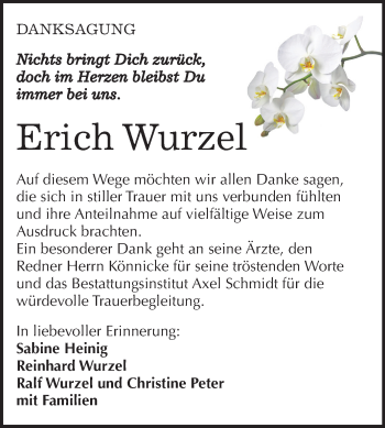 Traueranzeige von Erich Wurzel von Mitteldeutsche Zeitung
