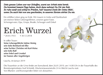 Traueranzeige von Erich Wurzel von Mitteldeutsche Zeitung Naumburg/Nebra