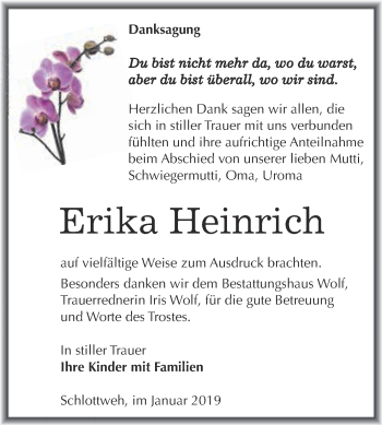 Traueranzeige von Erika Heinrich von WVG - Wochenspiegel NMB / WSF / ZTZ