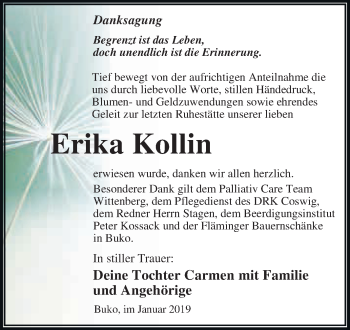 Traueranzeige von Erika Kollin von WVG - Wochenspiegel Dessau / Köthen