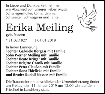Traueranzeige von Erika Meiling von Mitteldeutsche Zeitung Halle/Saalkreis