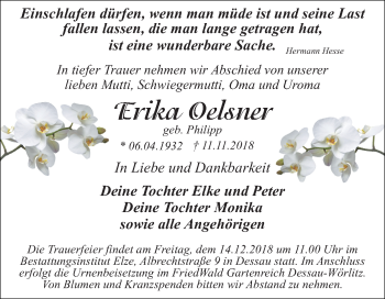 Traueranzeige von Erika Oelsner von Mitteldeutsche Zeitung Dessau-Roßlau