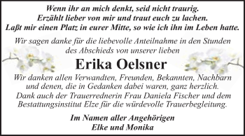 Traueranzeige von Erika Oelsner von WVG - Wochenspiegel Dessau / Köthen