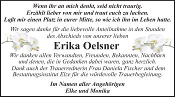 Traueranzeige von Erika Oelsner von Mitteldeutsche Zeitung Dessau-Roßlau
