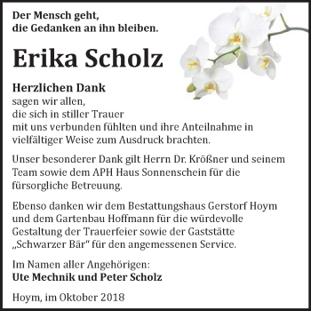 Traueranzeige von Erika Scholz von Mitteldeutsche Zeitung Aschersleben