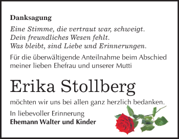 Traueranzeige von Erika Stollberg von Mitteldeutsche Zeitung Bernburg