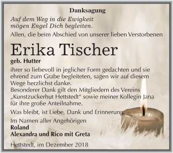 Traueranzeige von Erika Tischer von Mitteldeutsche Zeitung Aschersleben