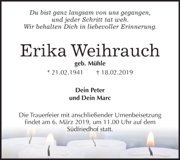 Traueranzeige von Erika Weihrauch von Mitteldeutsche Zeitung Halle/Saalkreis