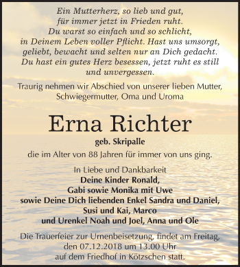 Traueranzeige von Erna Richter von Mitteldeutsche Zeitung Merseburg/Querfurt