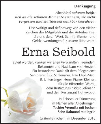 Traueranzeige von Erna Seibold von Mitteldeutsche Zeitung Wittenberg