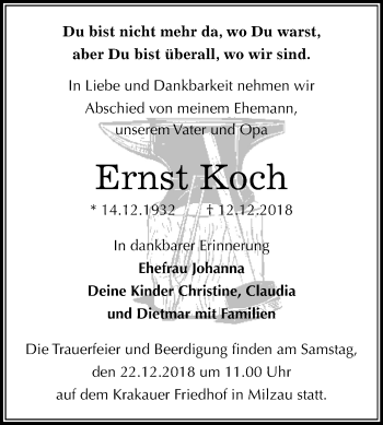 Traueranzeige von Ernst Koch von Mitteldeutsche Zeitung Merseburg/Querfurt
